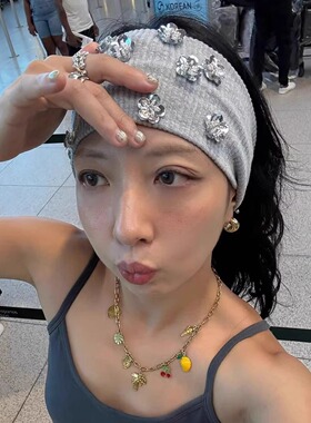 ins博主高级感珠片花朵灰色发带