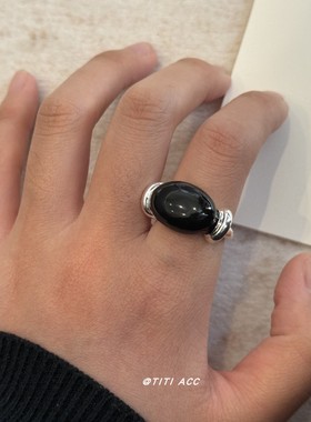 韩系ins博主同款几何光面滴釉戒指女轻奢高级感可调节食指戒指环