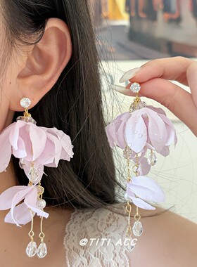 超仙度假风紫色花朵串珠项链女