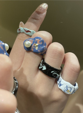 珐琅戒指女冷淡风高级感开口指环