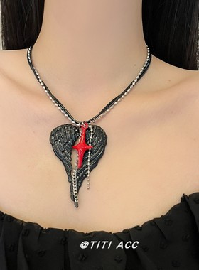复古天使之翼黑色翅膀项链