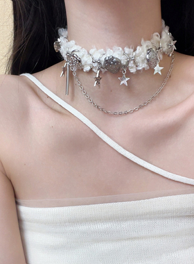 草莓星星拼接毛绒项链女小众设计