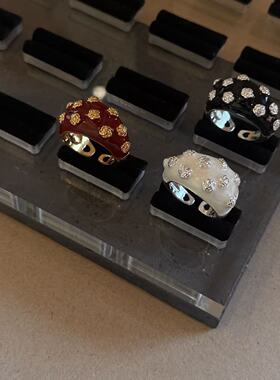 小众高级感花朵图案戒指女复古滴油开口指环个性设计食指戒配饰潮