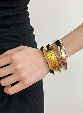 双层波浪光面手镯开口轻奢手环