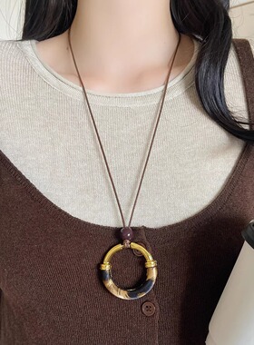 欧美风夸张金属豹纹圆形项链女2025新款冷淡风小众高级感毛衣链潮