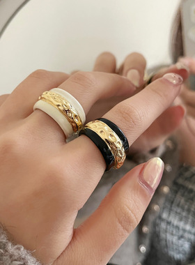 复古宽版熔岩珐琅戒指小众高级感