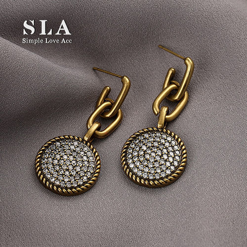 SLA私家 欧美镶嵌AAAAA级锆石耳坠女 复古宫廷高级感银针耳环潮 - 图1