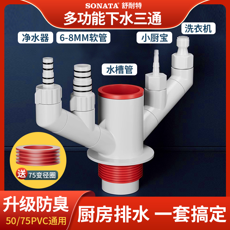 厨房下水管三通水槽洗菜池洗碗机净水器小厨宝排水管道二合一接头 - 图1