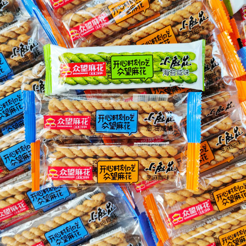 众望小麻花500g独立小包装海苔味三支装长麻花食品办公室休闲零食 - 图0