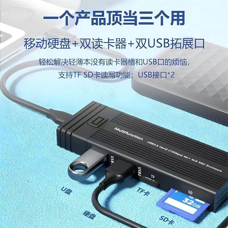 移动硬盘盒m2固态硬盘盒/NVME双协议typec10Gbusb扩展器HUB读卡器-图2