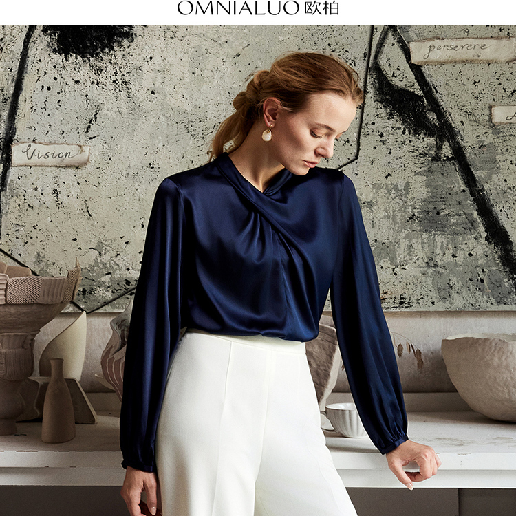 【商场同款】高端法式重磅真丝衬衫女长袖2025秋气质桑蚕丝绸上衣 - 图1