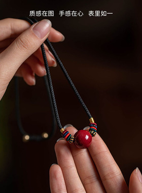 女棉麻朱砂转运珠颈链项坠/吊坠