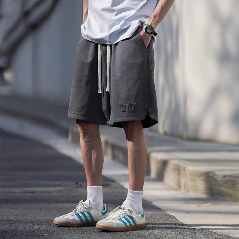 男款夏季休闲钢印短裤运动休闲跑步透气男士舒适日常直筒五分裤子 - 图1