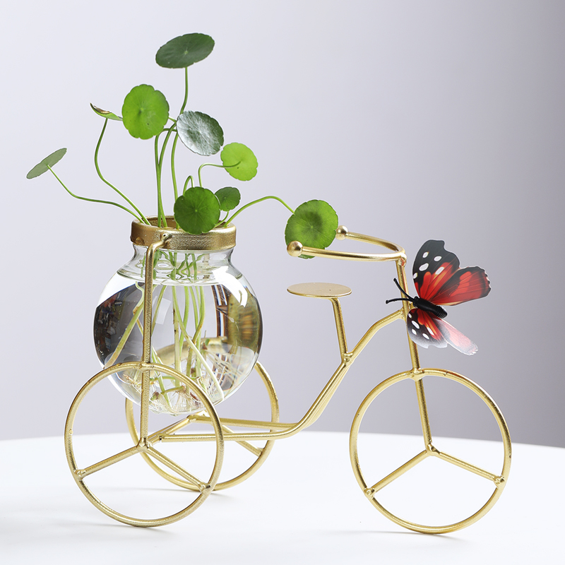 铁艺花架简约透明玻璃水培绿萝花插创意客厅桌面摆件装饰花瓶花器 - 图0