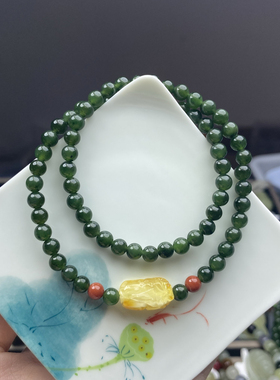 和田玉碧玉辣绿色双圈手串气质百搭民族风女款手饰品带证书
