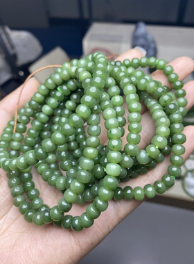 天然和田玉碧玉手串辣绿色手串算盘珠手串6mm左右珠子