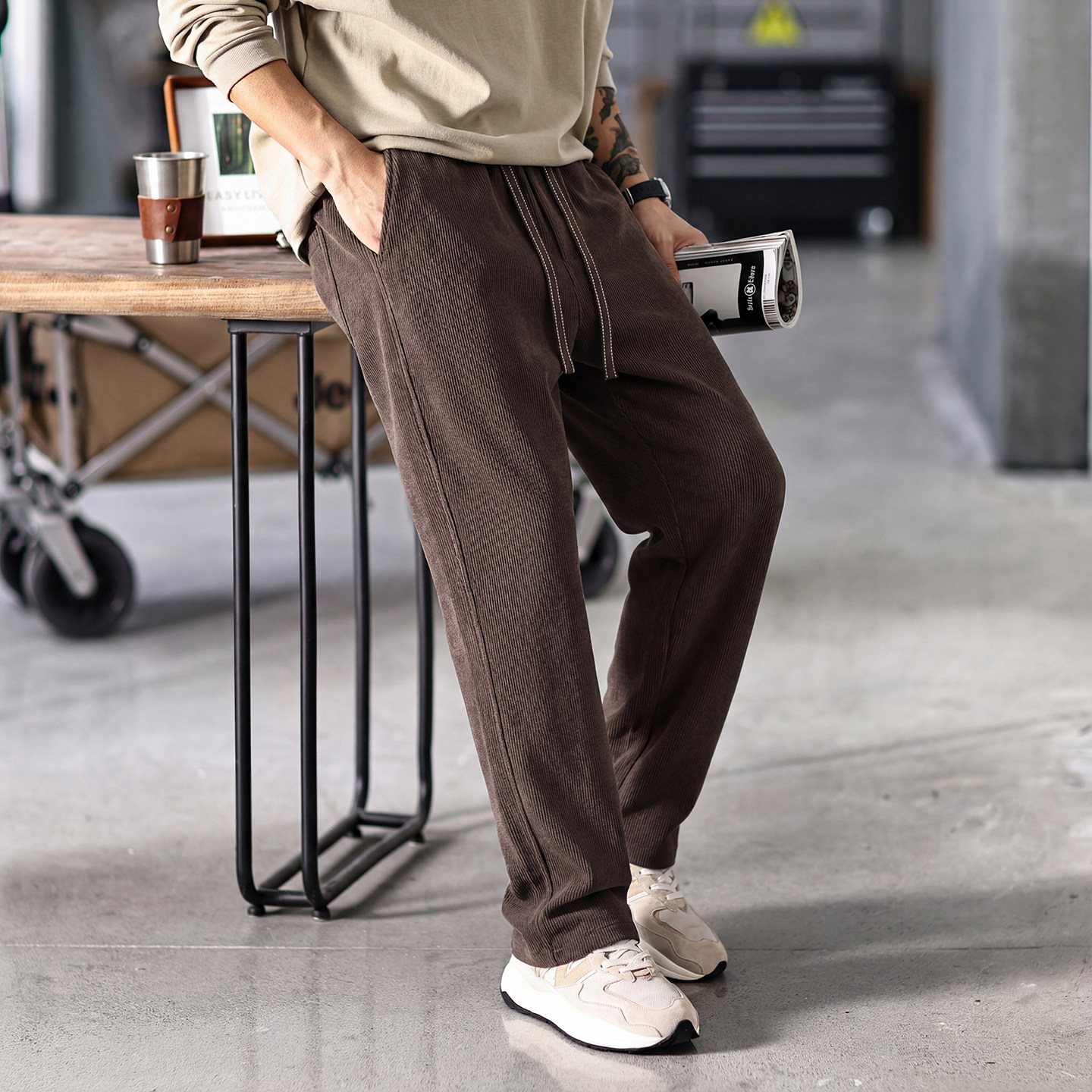 秋冬季新款灯芯绒直筒休闲长裤男宽松百搭大码垂感阔腿加绒运动裤,淘宝优惠券,粉丝福利购,淘宝优惠卷