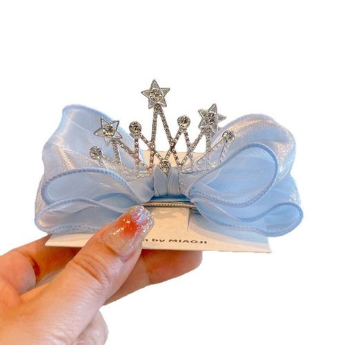 皇冠公主头饰儿童蝴蝶结发饰女童小王冠女孩蓝色发夹冰雪奇缘艾莎 - 图3