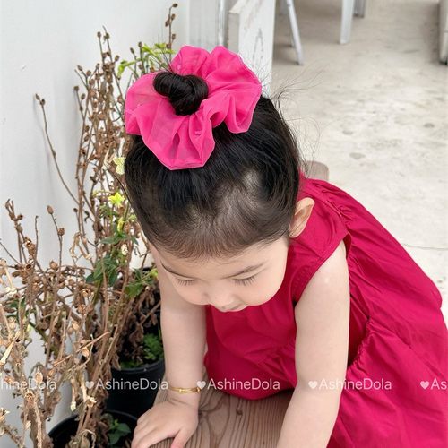 新款儿童糖果色欧根纱大肠发圈甜美少女扎马尾皮筋头绳丸子头发绳 - 图1