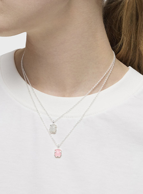 小熊项链锁骨链银色小众简约宝石