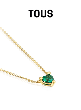 【新品】TOUS/桃丝熊Garden Of Love  银镀18K金合成绿宝石项链