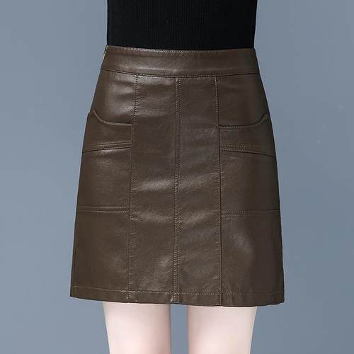 腰品牌小皮裙皮短裙秋冬时尚高显皮瘦绵真羊一步66658裙包臀半身 - 图2