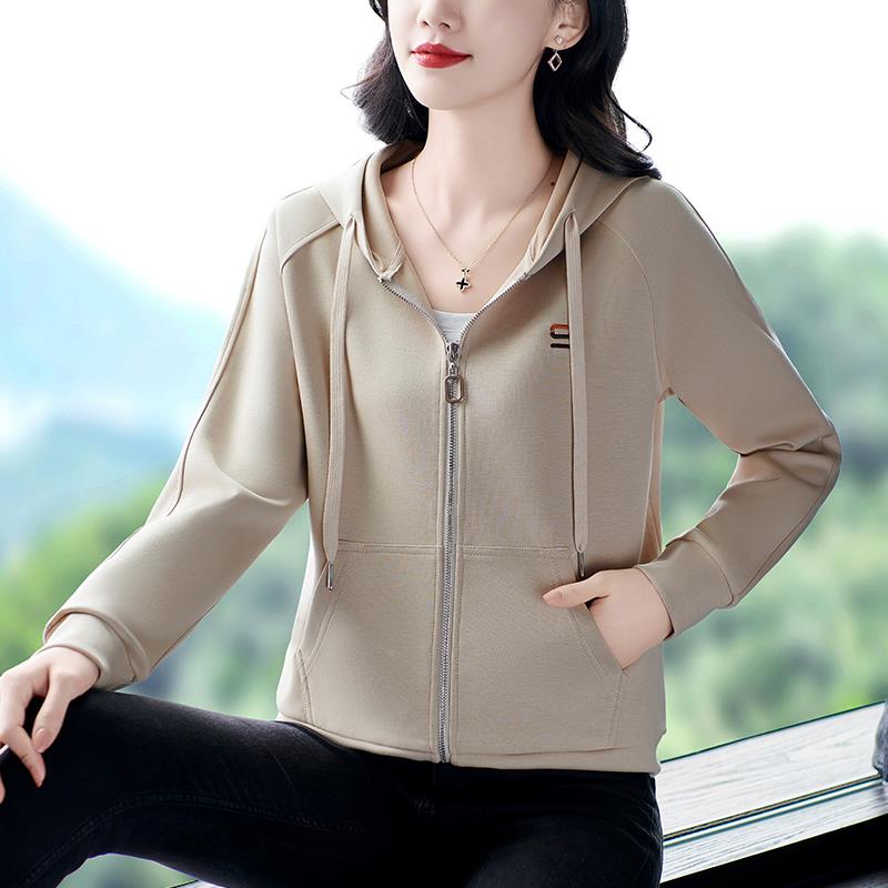 洋气卫中年妈妈春装外2套025新款50岁中老衣年连帽开衫女78-810春 - 图0