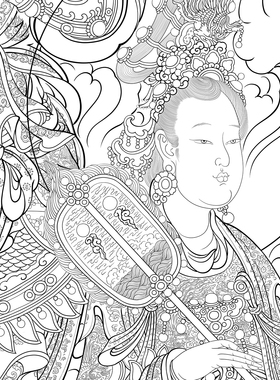 工笔画打印白描底稿帝释梵天图东壁西壁画全图高清线稿可局部裁图