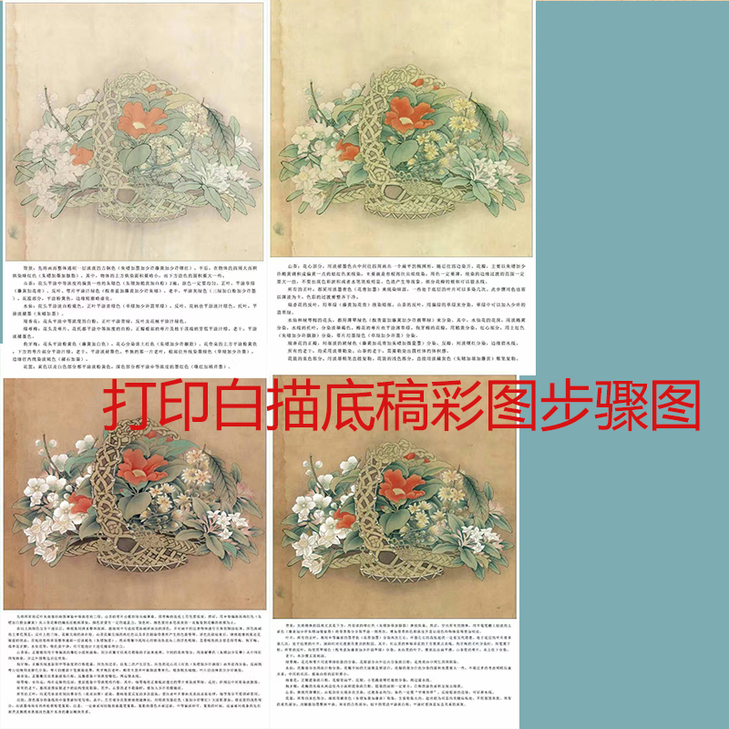 国画工笔画打印白描底稿宋画花篮有步骤图初学者宣纸透稿练习勾线 - 图2