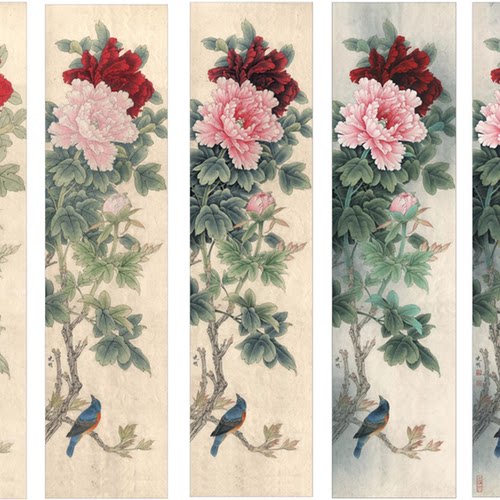 工笔画国画花鸟四条屏挂画初学者临摹勾线四尺宣纸过稿DIY装饰画 - 图1