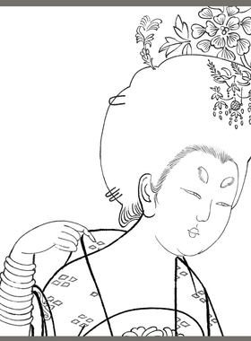 簪花仕女图新款人物定制丝布仿绢仕女图白描加高清原图精修线描稿