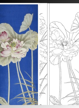 工笔画打印白描底稿竖幅荷花