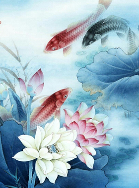 李晓明荷花鱼初学者临摹工笔画