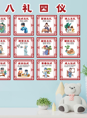 学校八礼四仪文明礼仪文化墙贴画