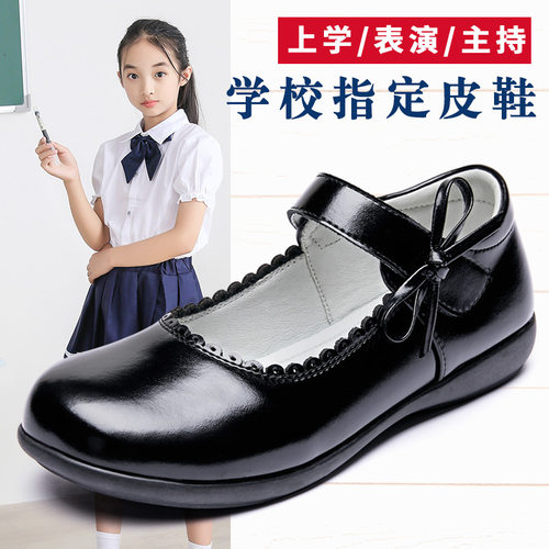 女童黑色皮鞋软底真皮学生礼仪中大童演出儿童单鞋女孩公主鞋校鞋 - 图0