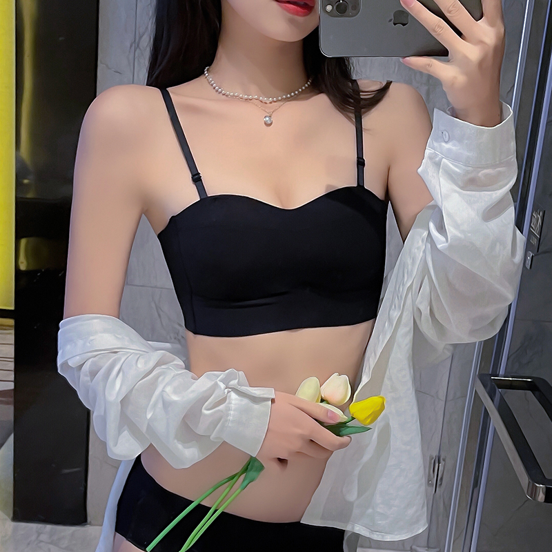 馨闻服饰旗舰店抹胸无肩带内衣女薄款夏季聚拢防滑大胸显小裹胸式隐形无痕文胸罩1