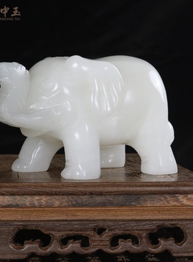 中式风玉石雕刻送礼大象摆件新品