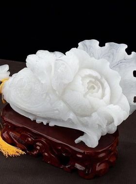 阿富汗白玉白菜摆件百财如意招财风水开业商铺家居客厅玄关装饰品