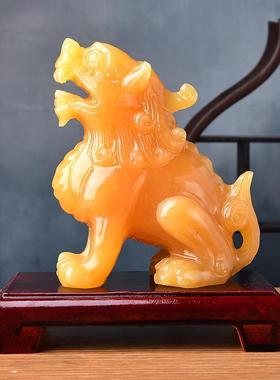 手工雕刻米黄玉霸王貔貅摆件玉石皮丘开业送礼办公室客厅居家装饰
