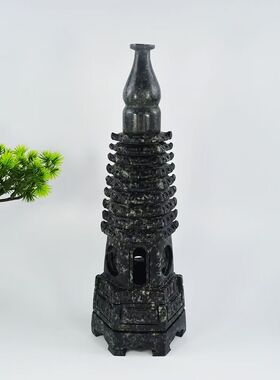 天然独山玉文昌塔墨玉九层摆件13层办公室书桌书房客厅装饰品送礼