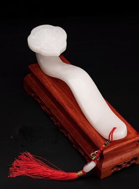 天然阿富汗白玉石仿古玉如意摆件客厅玄关办公室风水摆设结婚手持