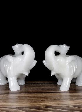 新款天然阿富汗白玉大象原创摆件一对天然玉石摆件大象摆件装饰