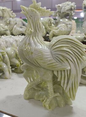 天然玉石蓝田玉公鸡摆件客厅家装玄关生肖鸡摆饰办公室居家摆设