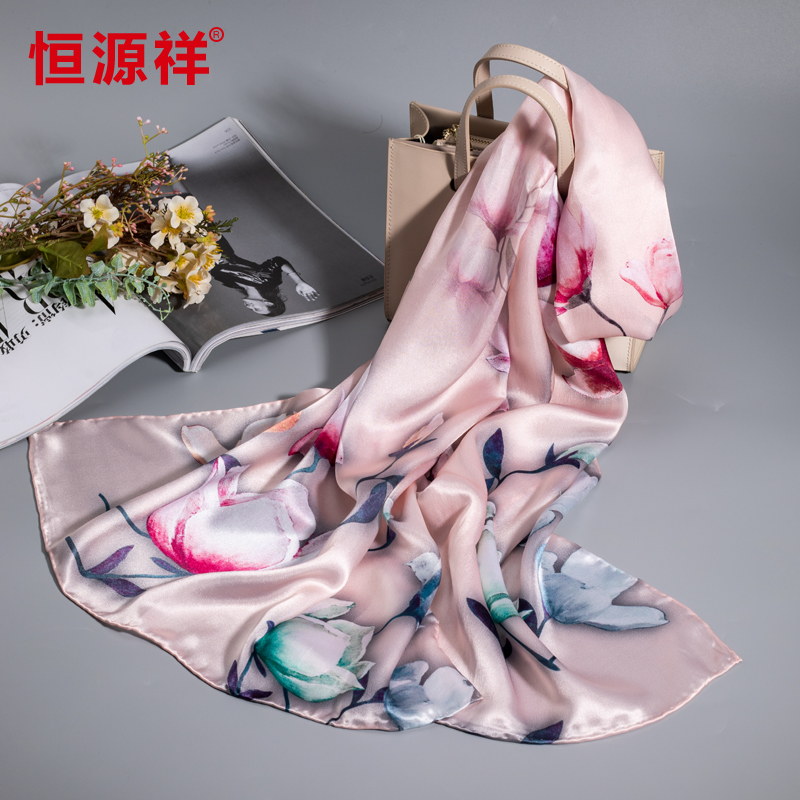 恒源祥大虎专卖店恒源祥丝巾女中年妈妈春薄款百搭真丝桑蚕丝围巾长款披肩杭州丝绸0