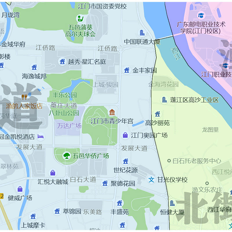 蓬江区地图1.15m广东省江门市折叠版办公室装饰贴画会议室书房墙 - 图0