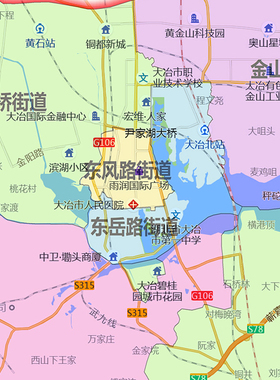 大冶市地图1.15m行政交通区域划分新款黄石市折叠版高清装饰墙贴
