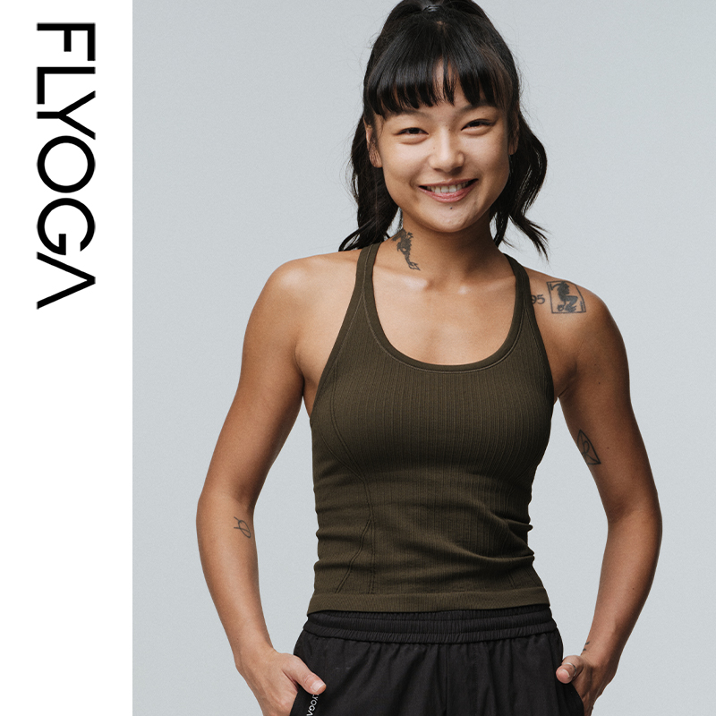 FLYOGA健身外穿背心瑜伽服女带胸垫运动上衣跑步尺码偏大33201 - 图0