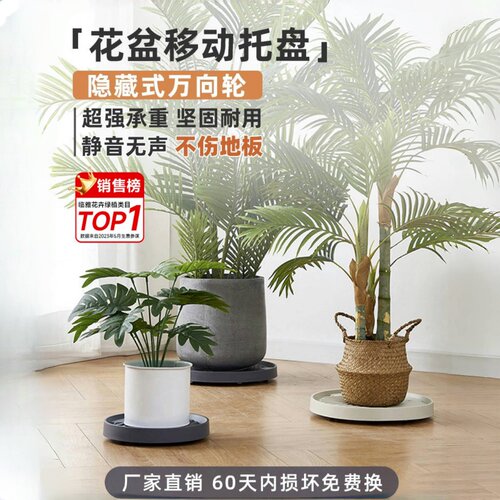 移动花盆托盘带轮垫底接水盘底座隐形滚轮万向轮盆栽加厚塑料滑轮 - 图0