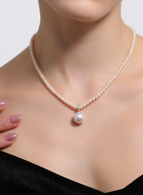 法式温柔天然淡水珍珠项链锁骨链可拆卸万能扣吊坠S925通体纯银