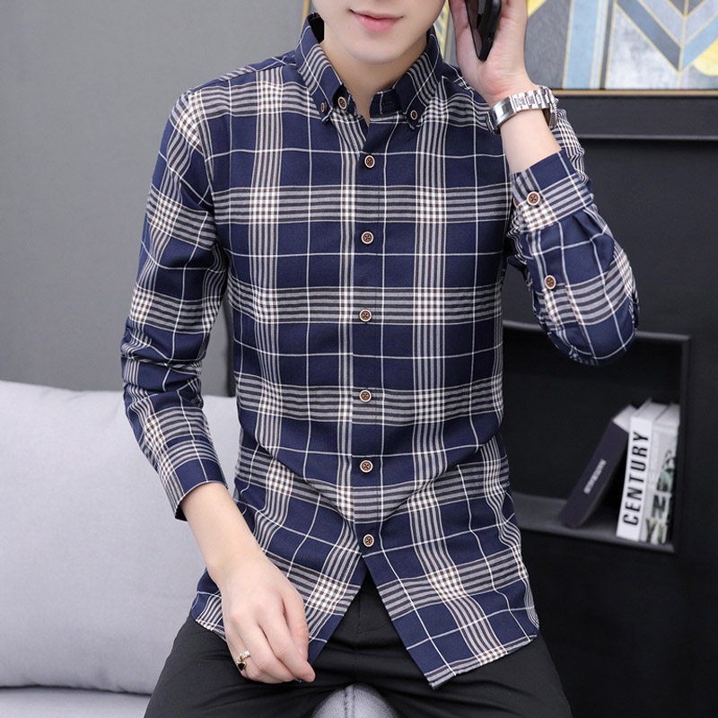 经典复古方格子衬衫男士长袖春秋季韩版修身休闲百搭衬衣潮流上衣,淘宝优惠券,粉丝福利购,淘宝优惠卷